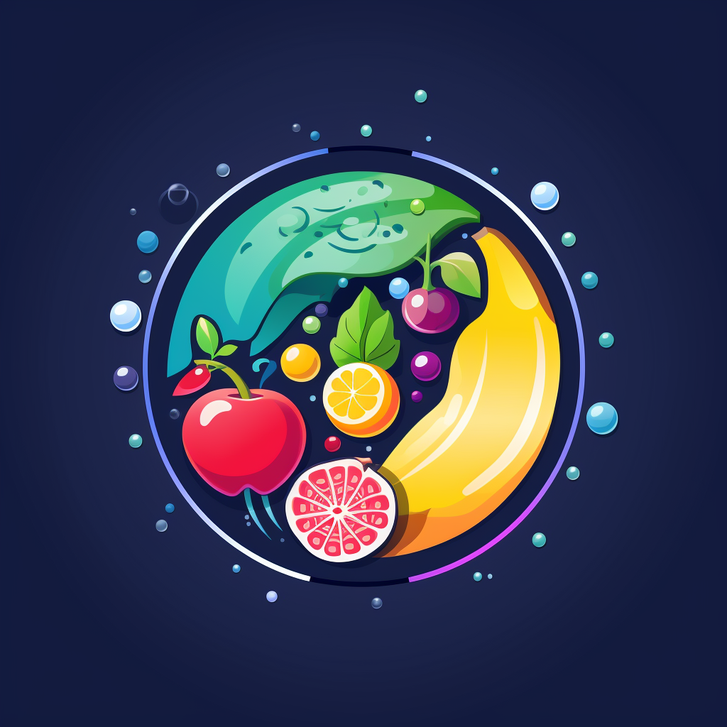 Interconnecting circles with fruit, vegetable, water, sleep icons