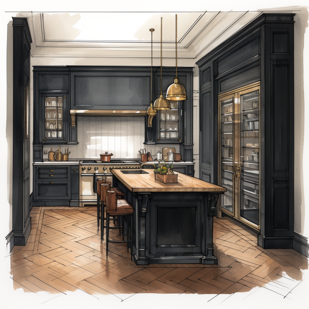 Kitchen sketch in traditional apartment