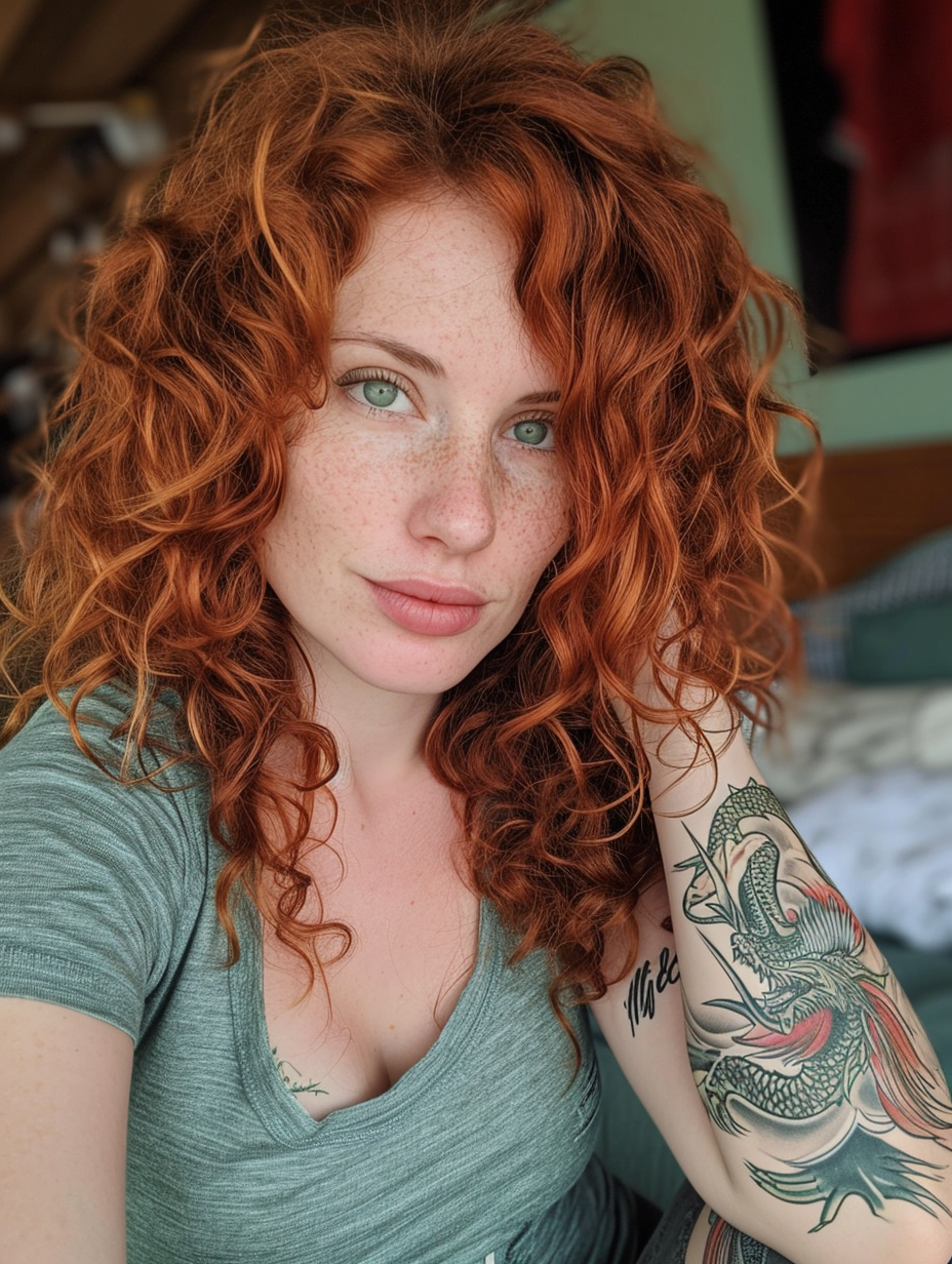 Woman with Green Eyes Interior Selfie