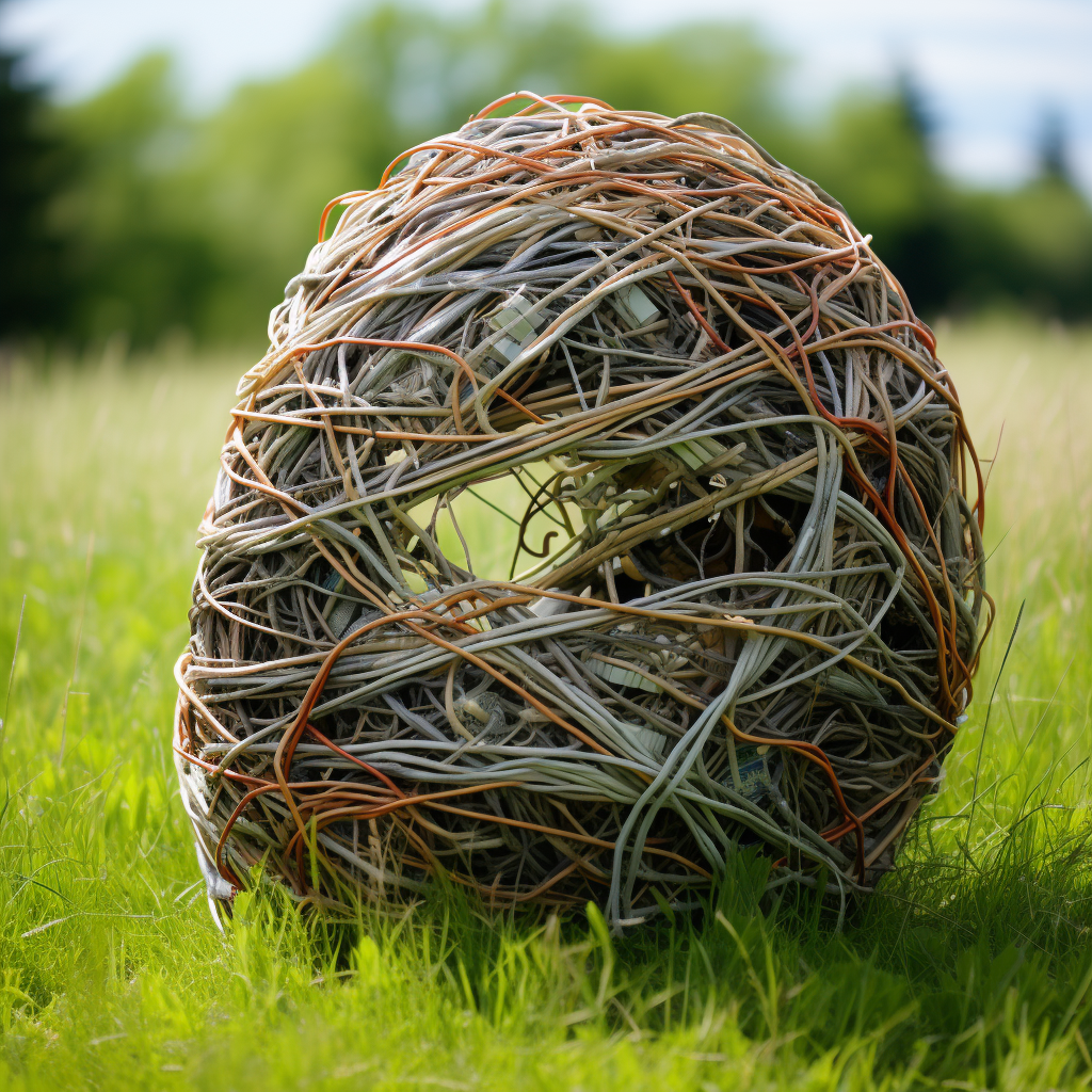 Cocoon made of internet cables in grass