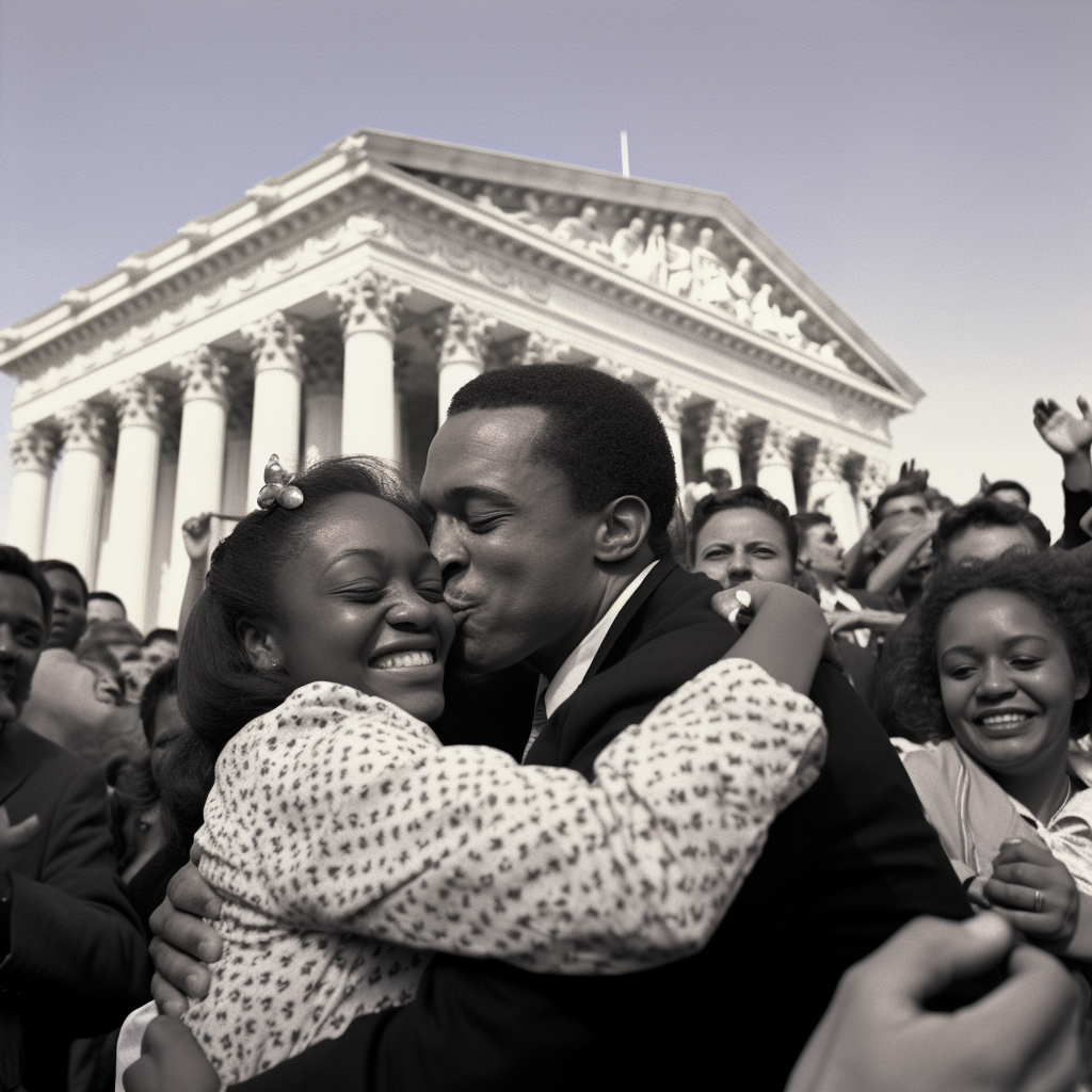 African American woman and white man in warm embrace