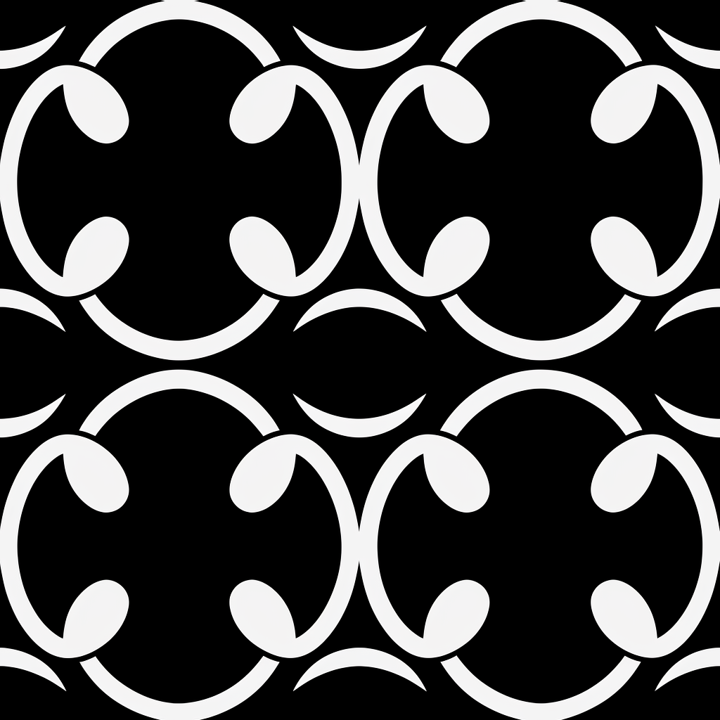 Black and white vector art of intersecting circles and helices