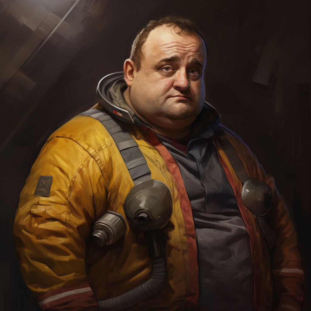 Middle-aged overweight interstellar trader portrait