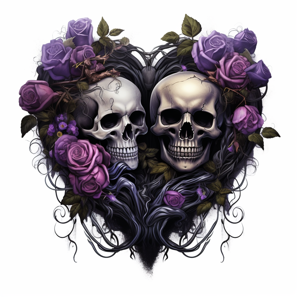 Intertwined Skulls Heart in Dark Gothic Romance