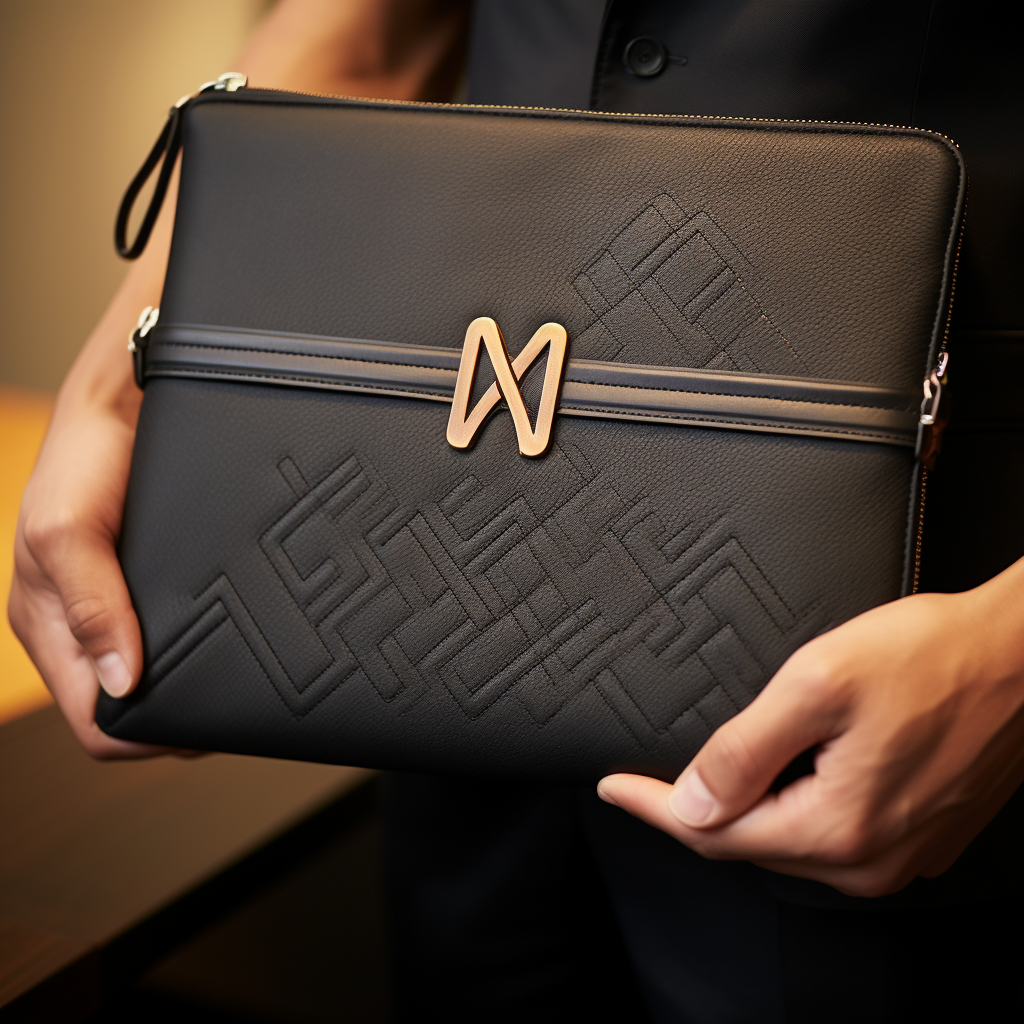 Embossed MG emblem on men's clutch