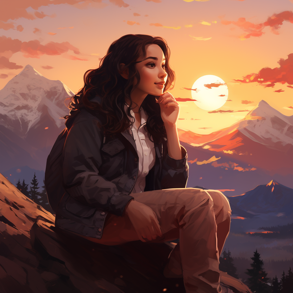 INTP girl enjoying a sunset on a mountain