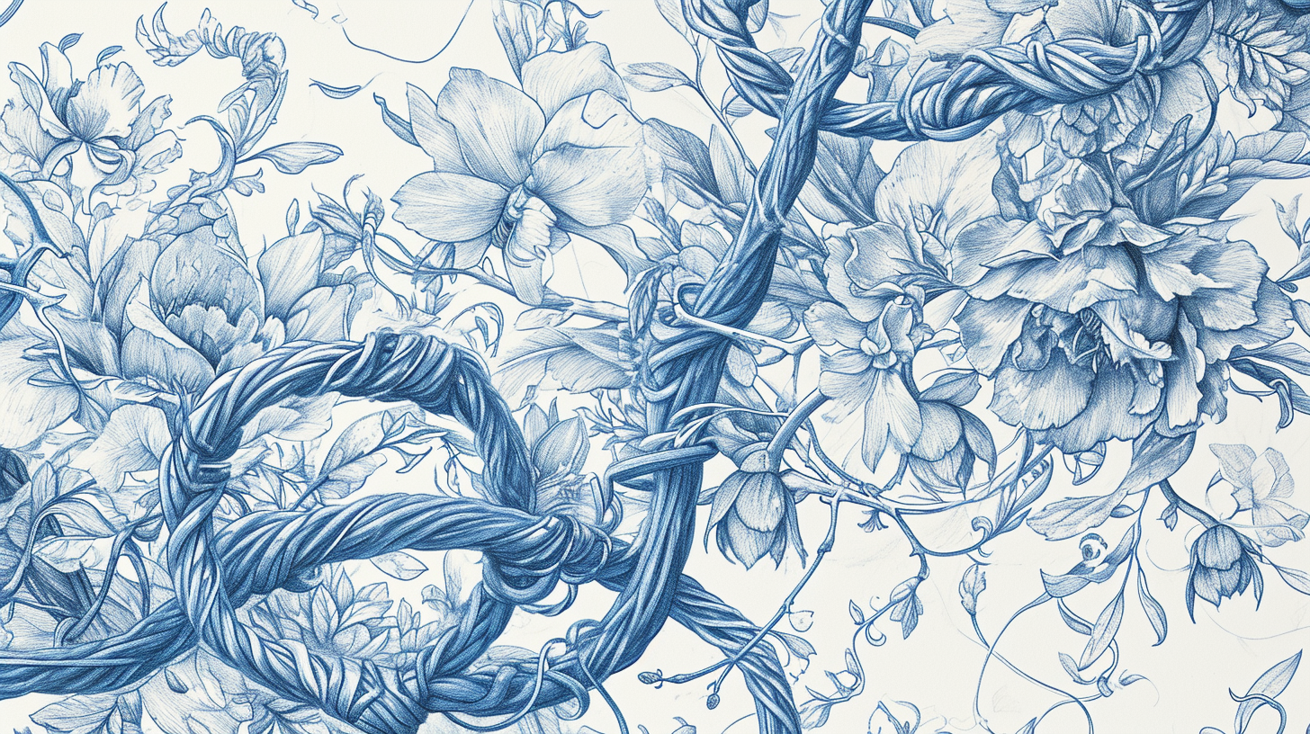 Detailed intricate blue pencil drawing wedding card