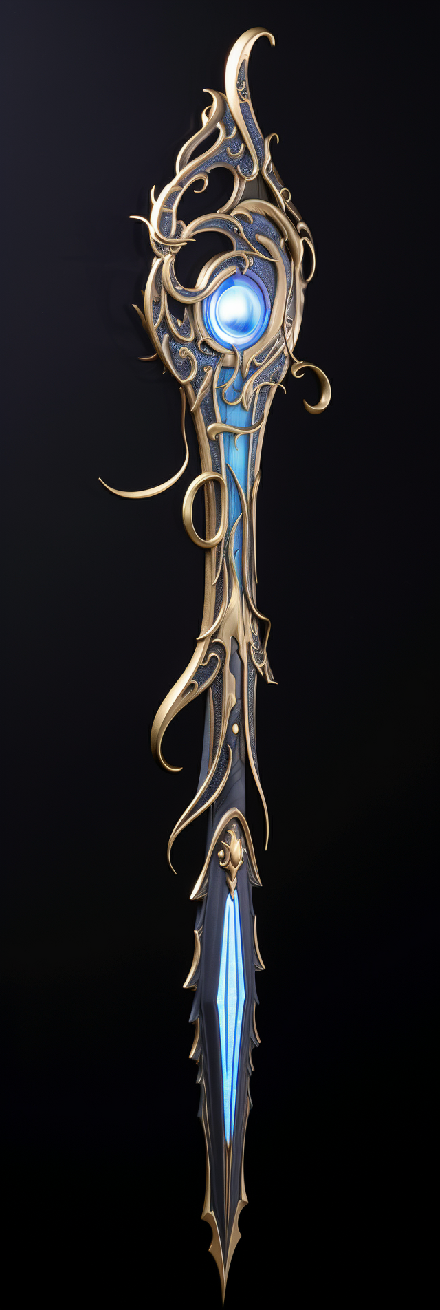 Intricate glaive weapon with glowing mother-of-pearl blade