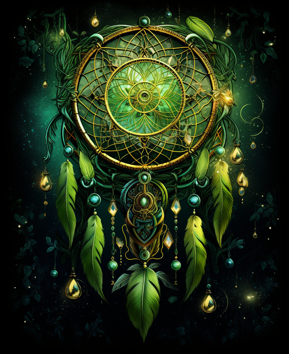 Vibrant green dream catcher abstract art