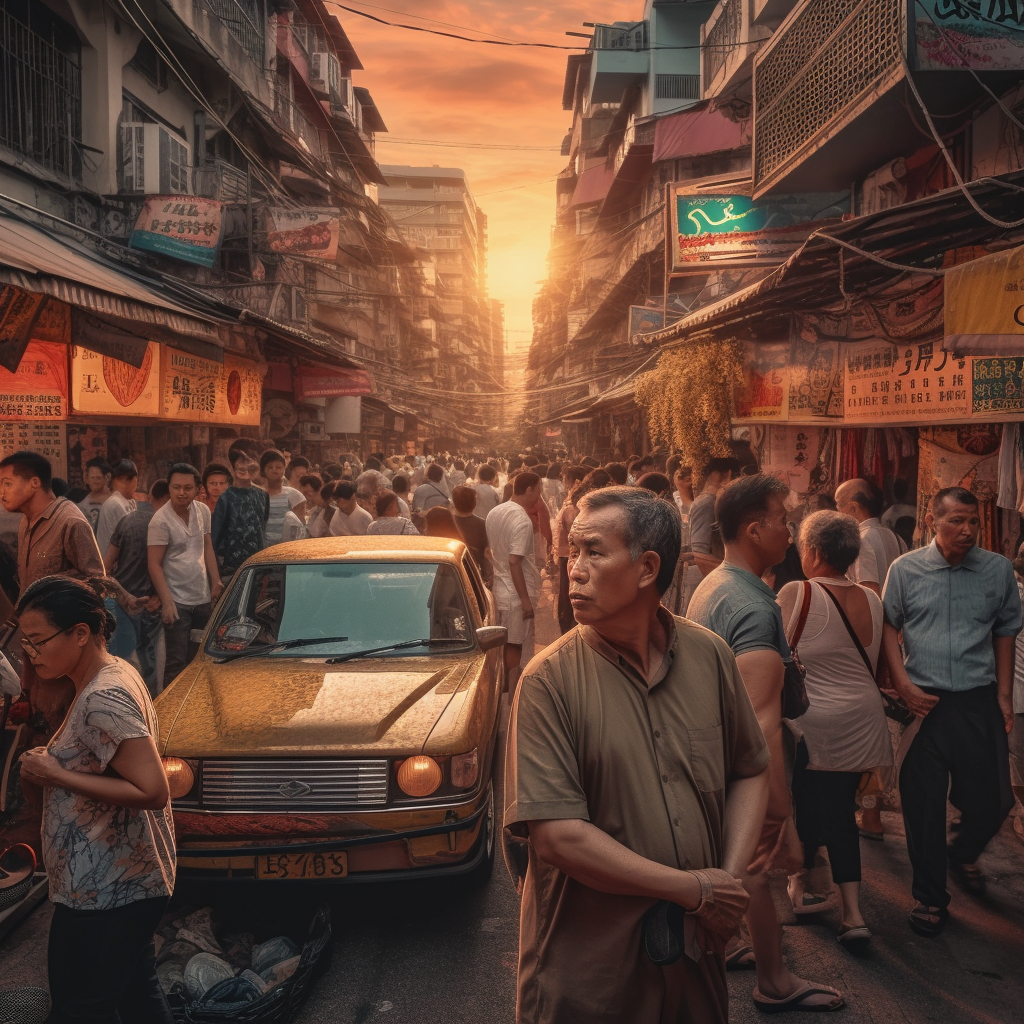 Intricate tapestry city street scene sunset beauty everyday