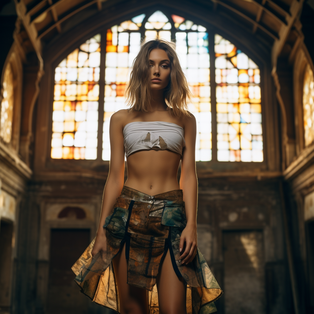 Fashion Model in Tiedye Patchwork Halter Neck Top