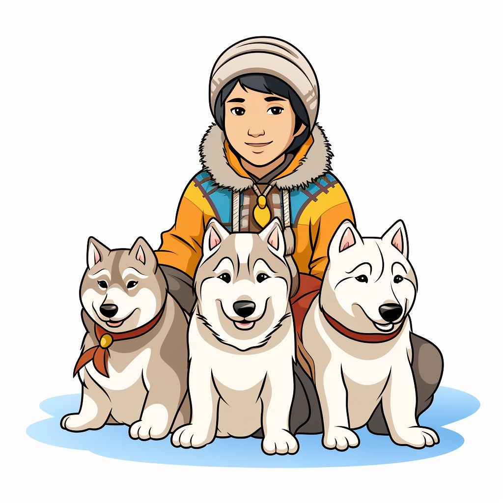 Inuit husky dogs coloring illustration