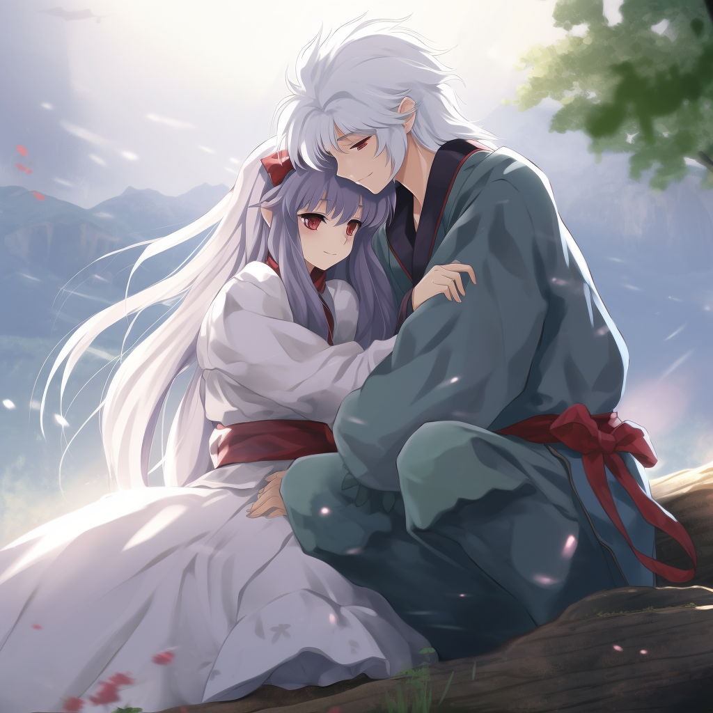 Inuyasha hugging Bulbasour in anime art