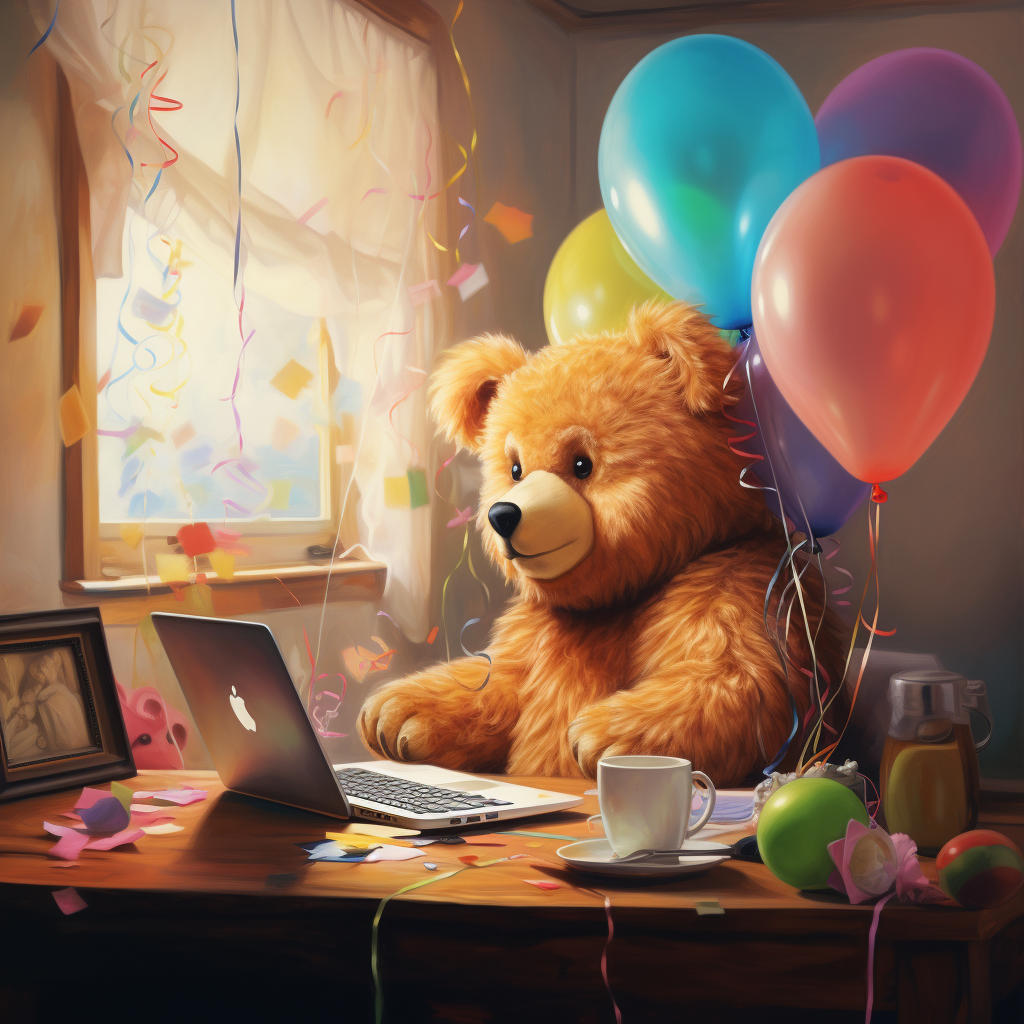 Cute Balloon Bear at Computer