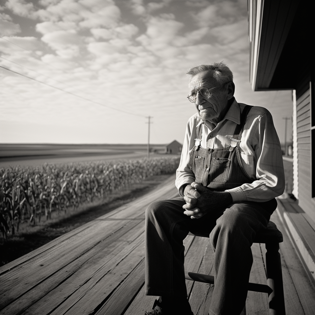 Portrait of 96-year-old Iowa farmer on porch