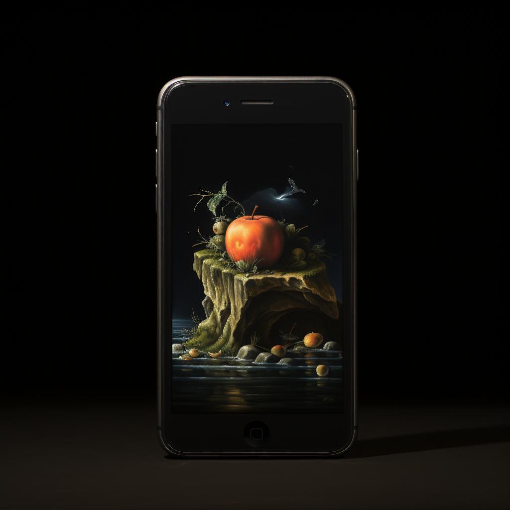 Oil painting of iPhone on black background