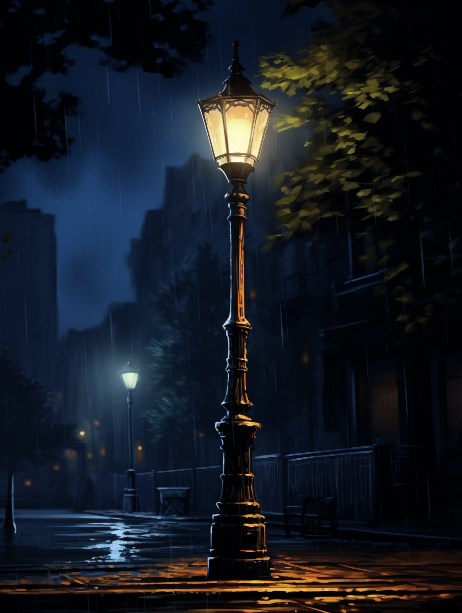 Nighttime street lamp in realistic scenery