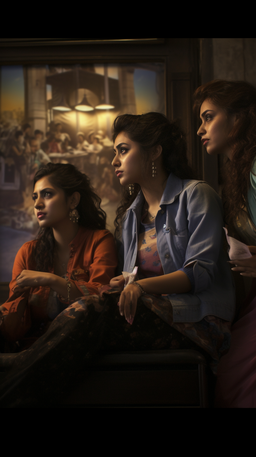 Four young Iranian women watching TV