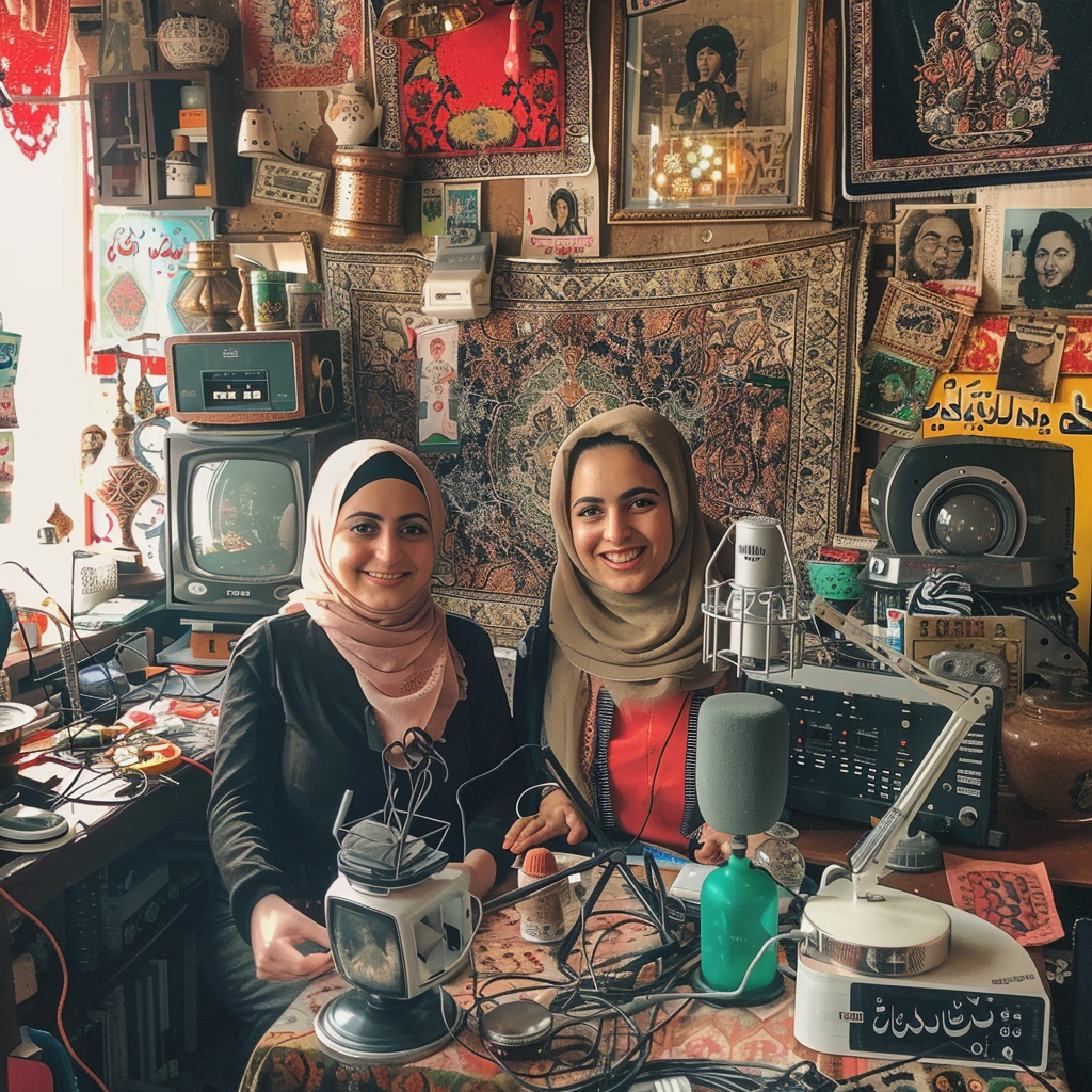 Two Iranian women podcast hosts