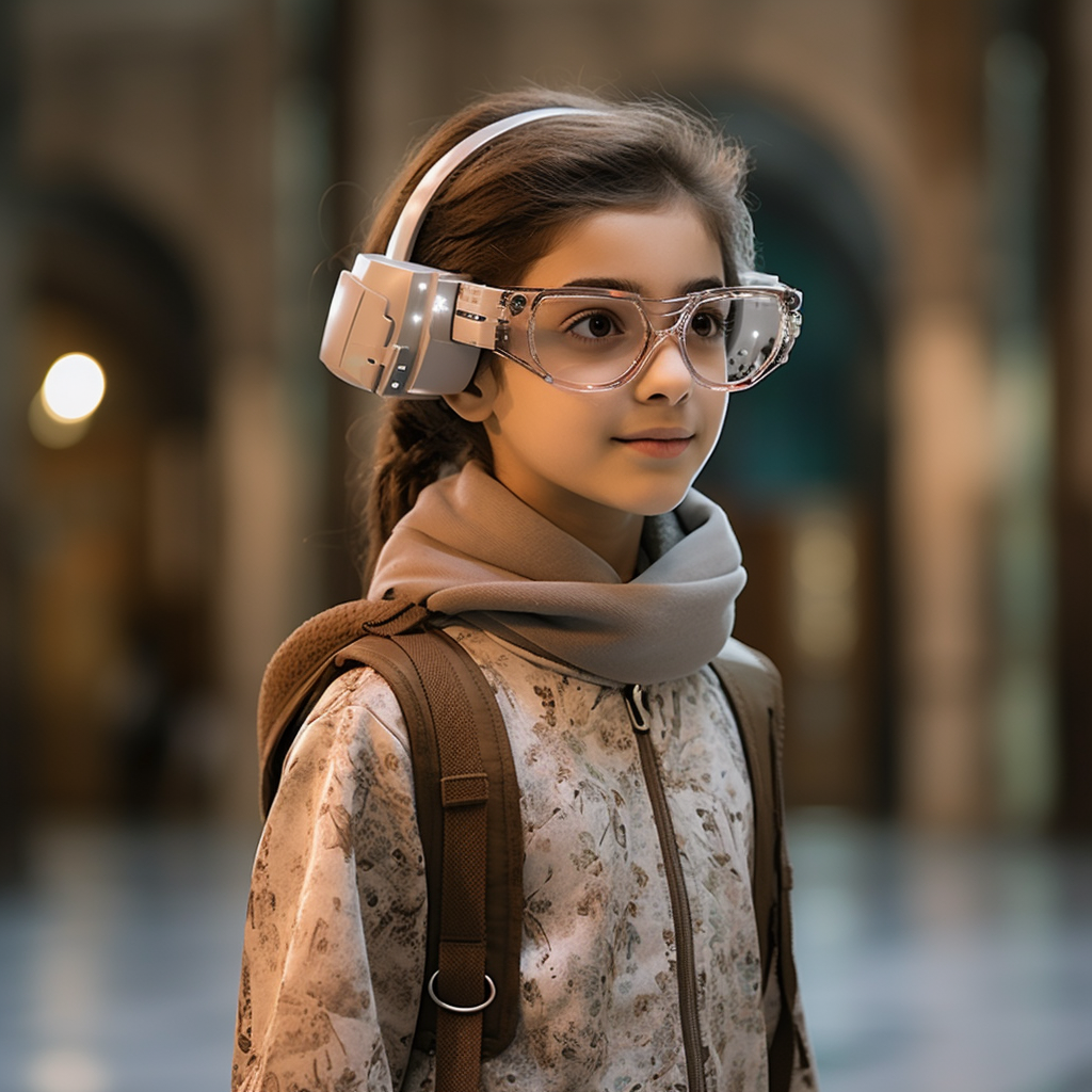 10-year-old Iranian student wearing Metaverse glasses