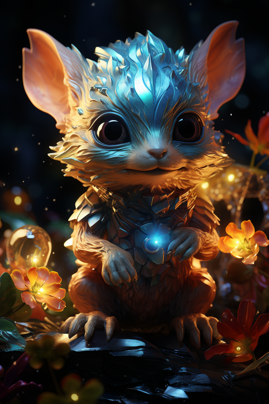 Iridescent glittering 3D illustration of a cute sweet goblin