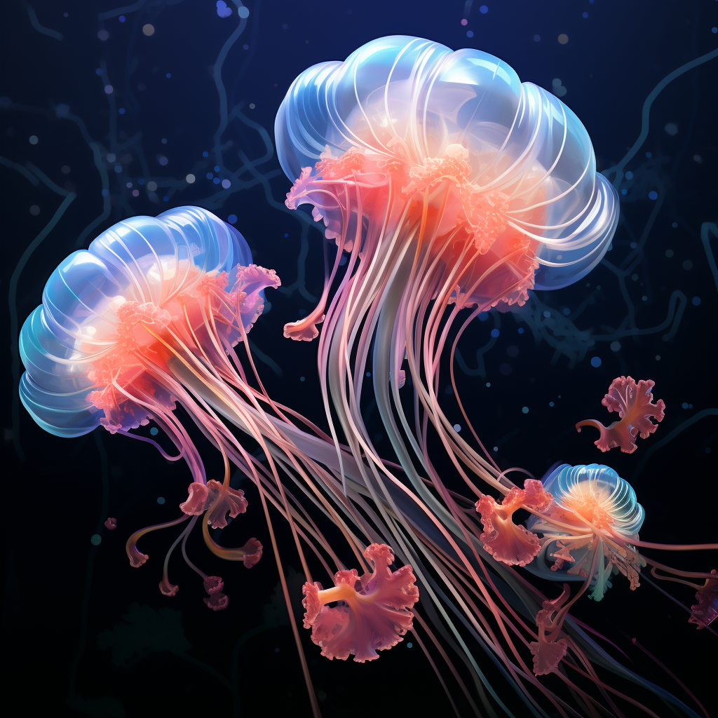 graceful iridescent jellyfish in oceanic abyss