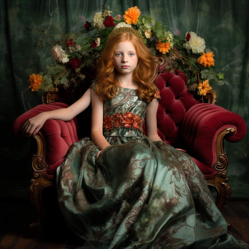 Red-Haired Irish Girl with Colorful Flower Bouquet