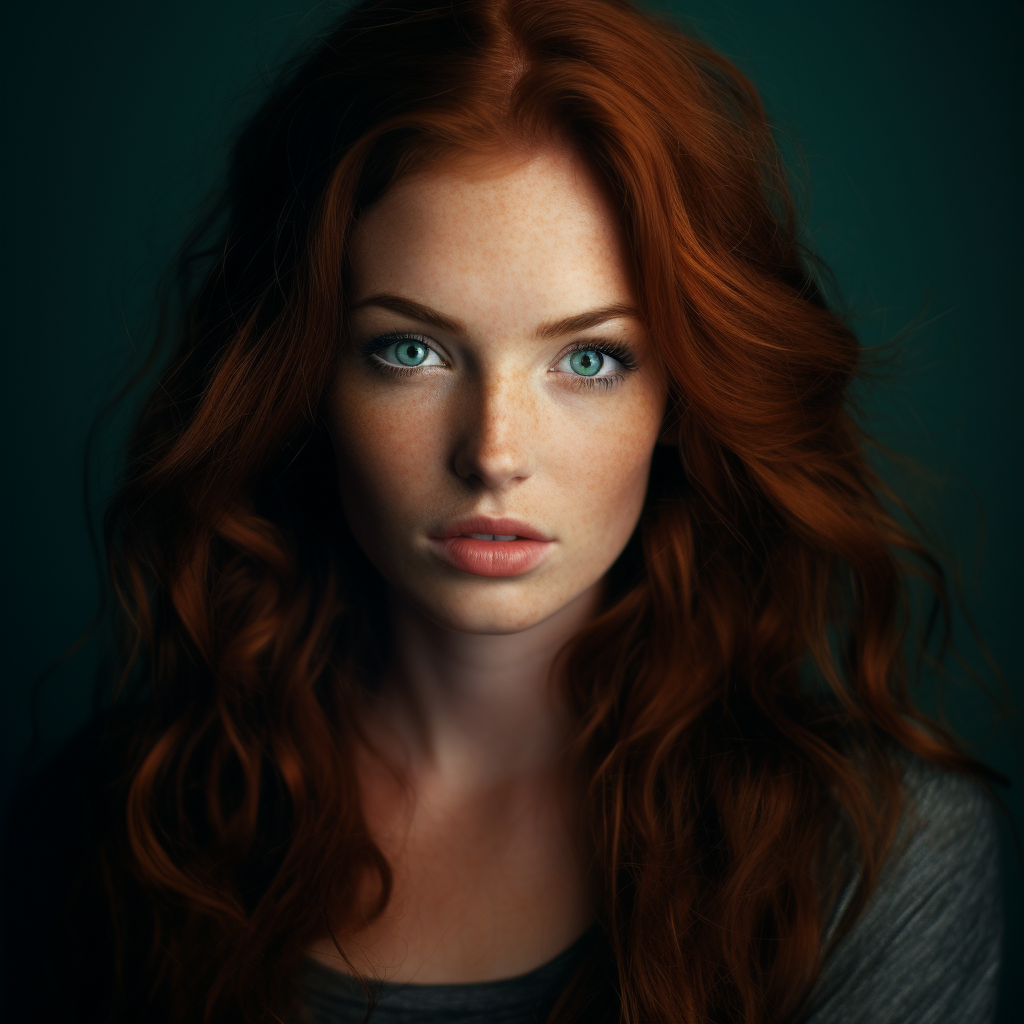 Irish woman with copper brown hair and teal eyes