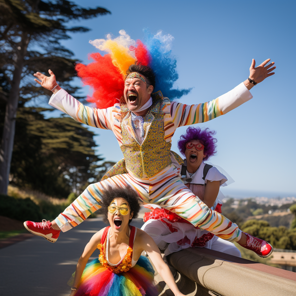 Middle-aged Irish man cartwheeling with SF 49ers jersey