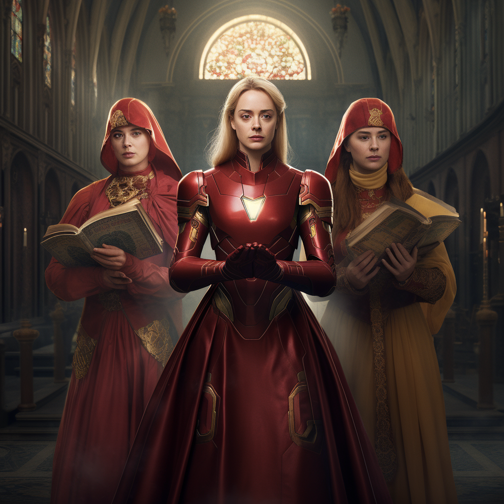 Iron Man and Captain Marvel fighting evil nuns