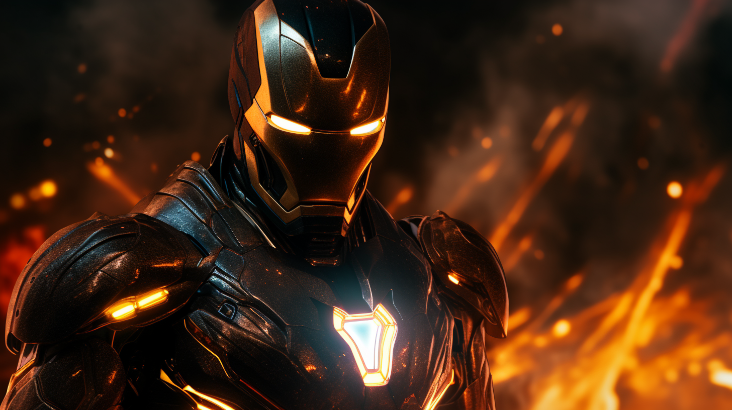 Iron Man Endgame Armor with Gold, Black, and Red lights