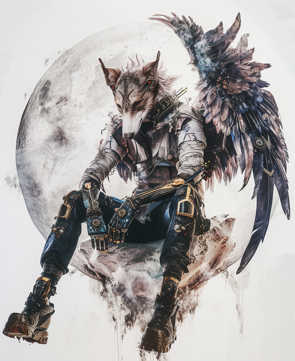 Full Body Wolf God with Wings