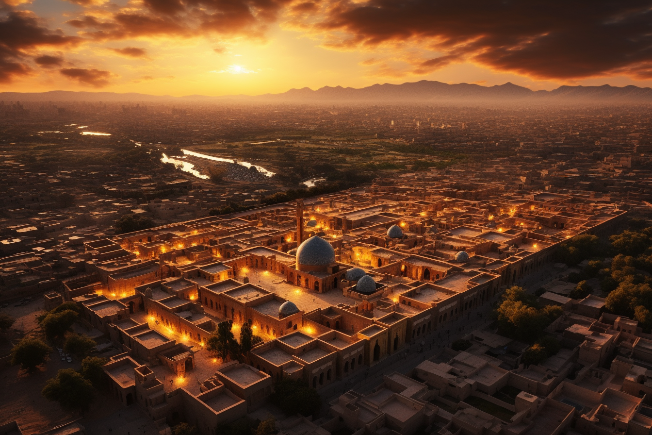 Aerial view of Isfahan city during golden hour