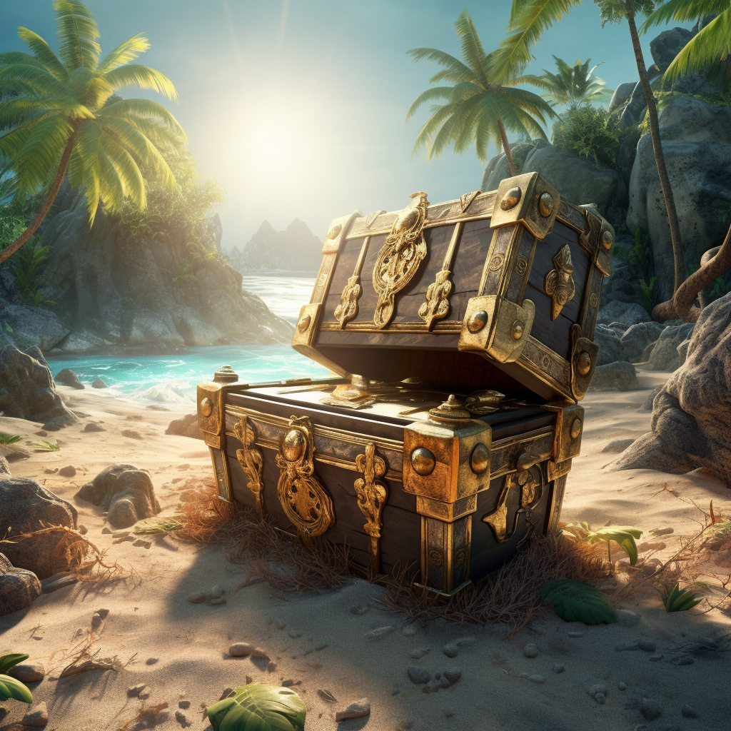 Treasure chest at island pirates fighting