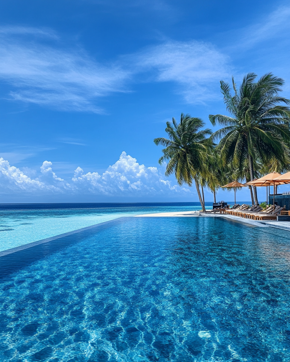 Maldives Infinity Edge Pool Palm Trees