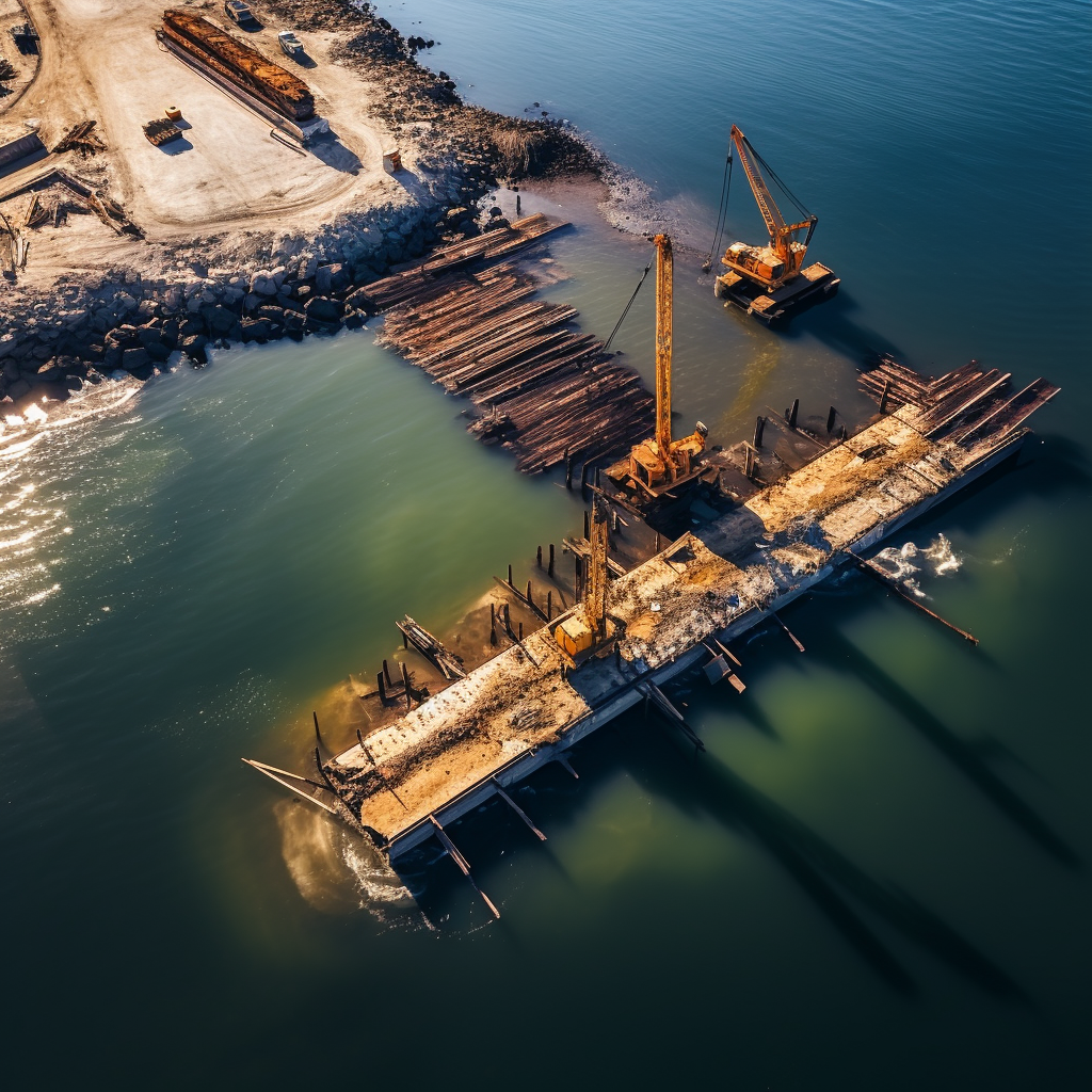 Construction cranes working on island project