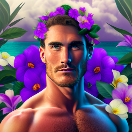 Island guy amidst stunning purple flowers