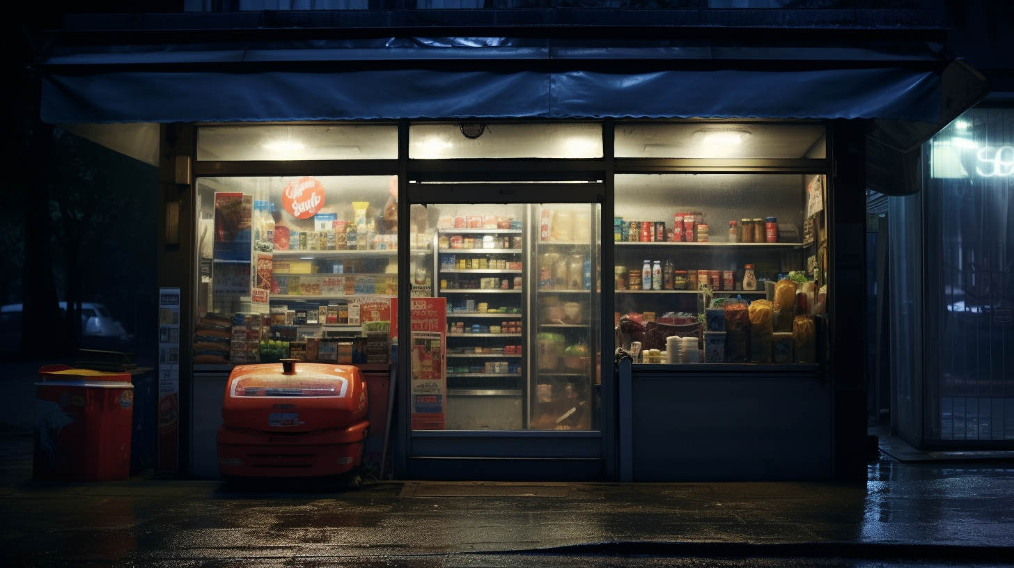 Dark and Moody Convenience Shop at Night