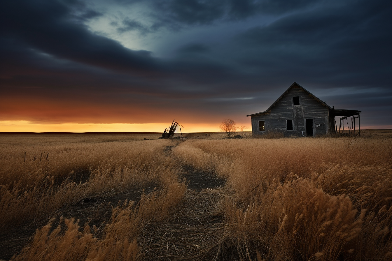 Small old farmhouse in tall grass