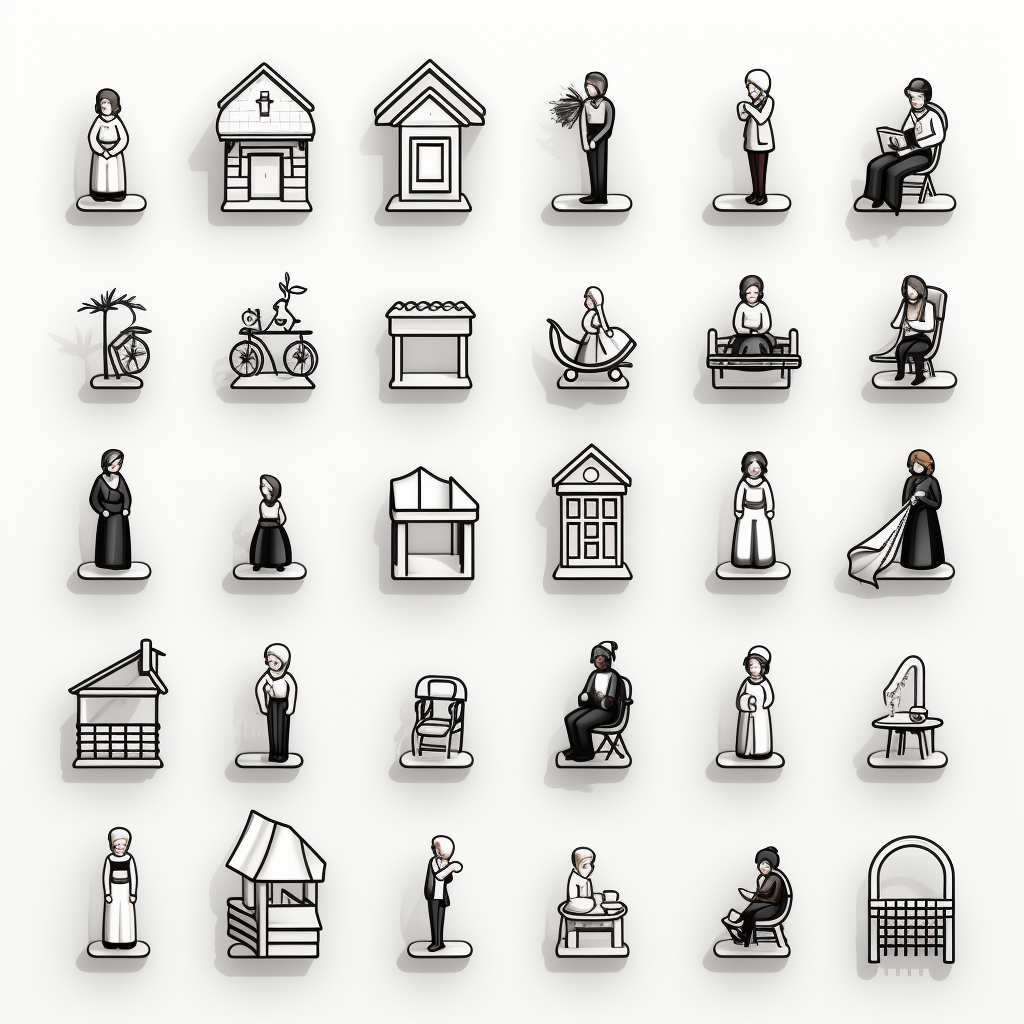 Isometric family members black outline icons