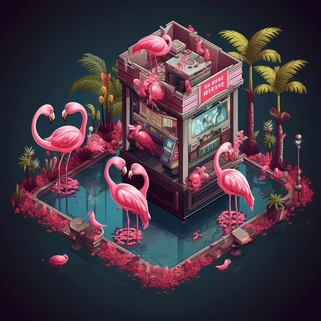 Isometric Flamingos Gambling in a Casino