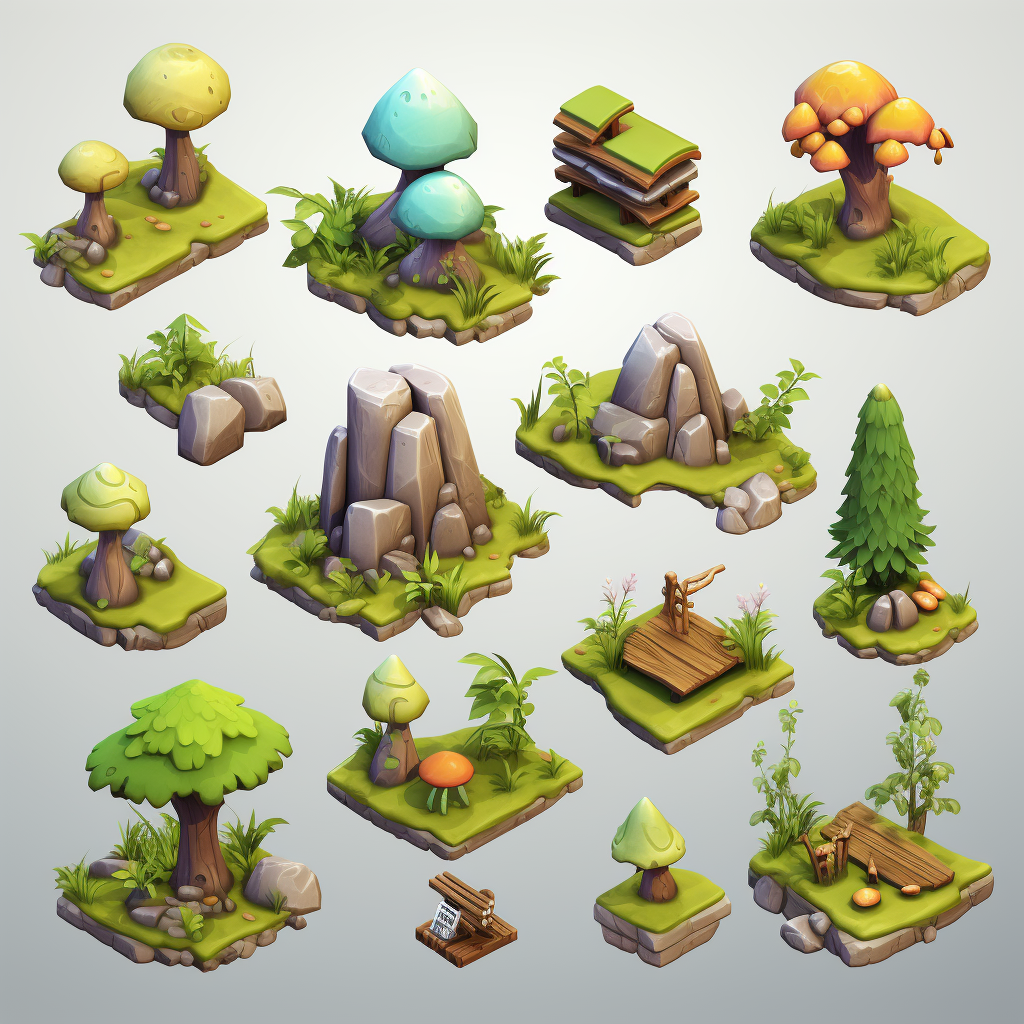 Cute colorful isometric game assets