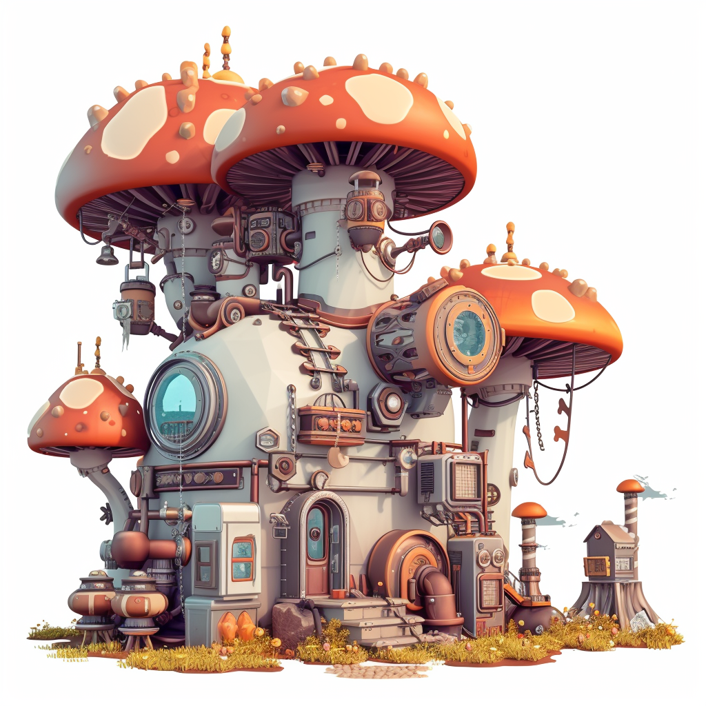 Isometric House Steampunk Mushrooms Fantasy