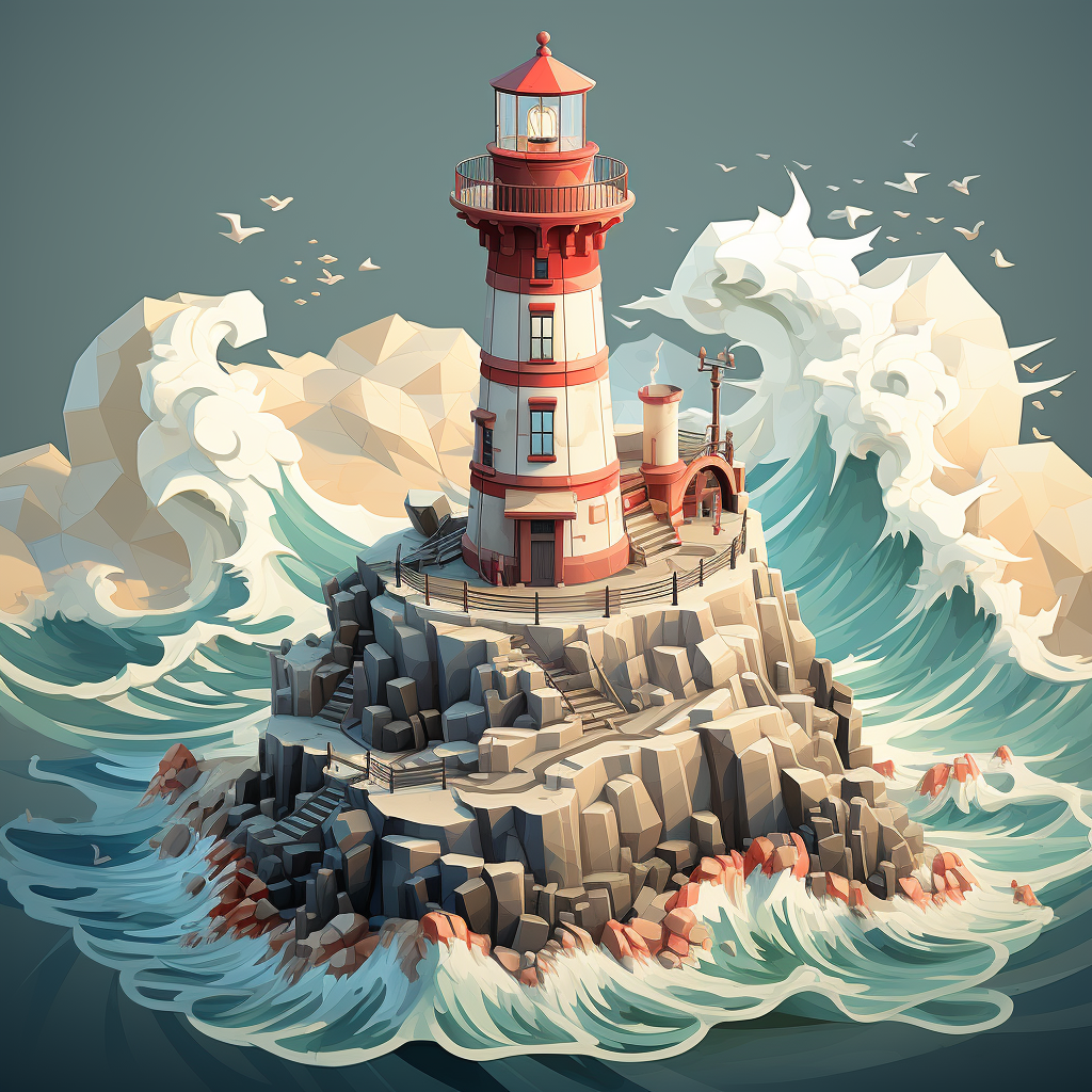 Serene isometric lighthouse in a peaceful setting