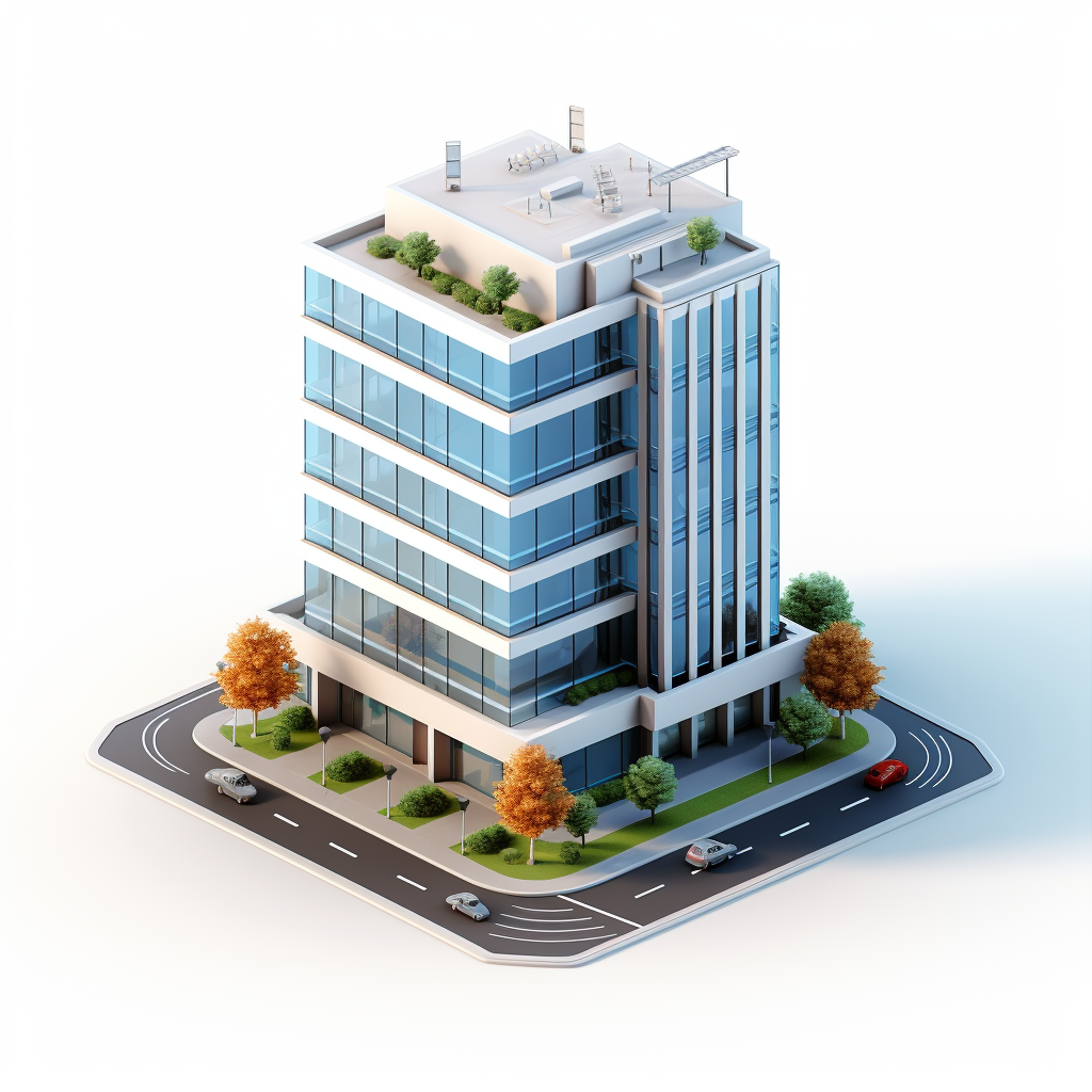 Isometric office building on white background