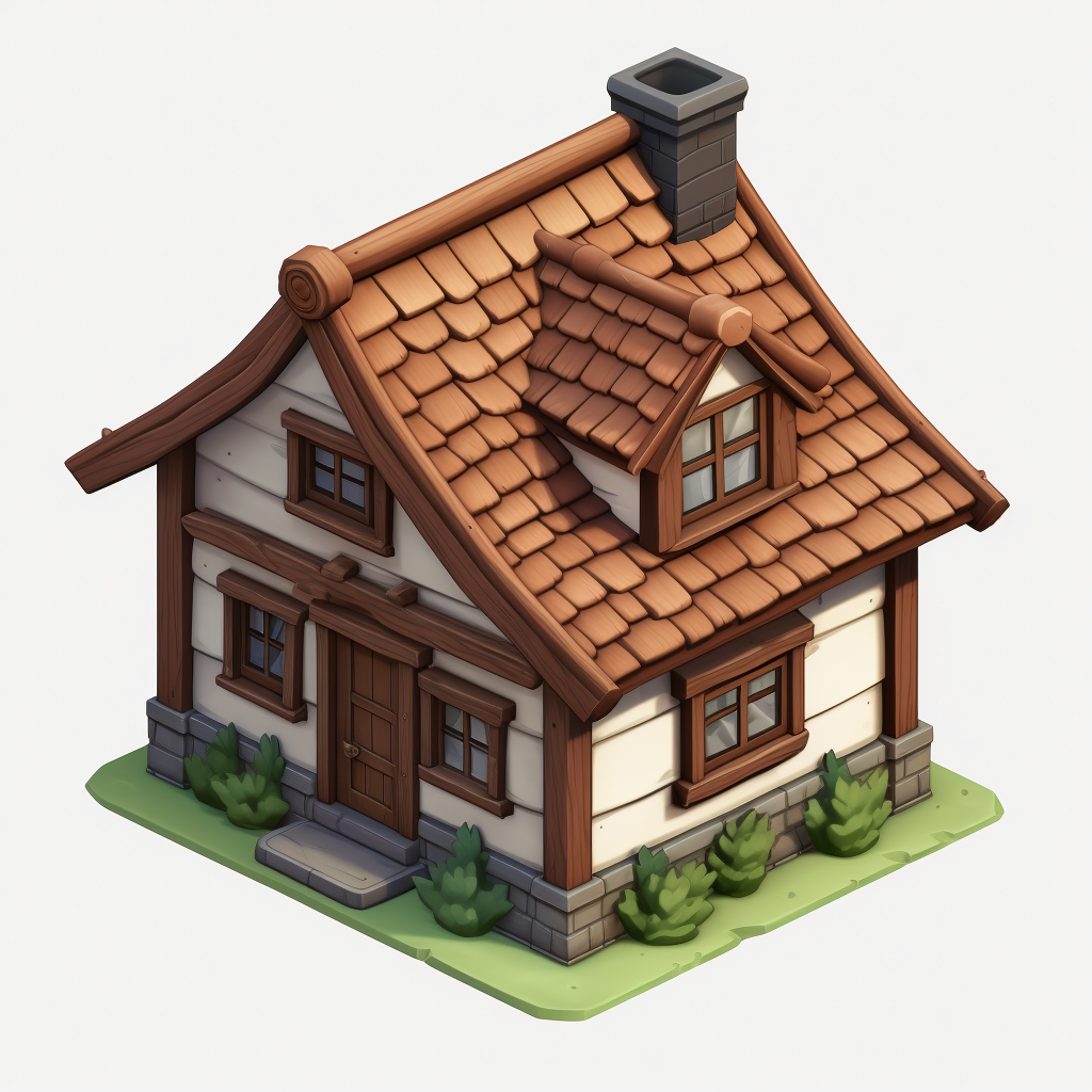 Isometric simple house with brown roof