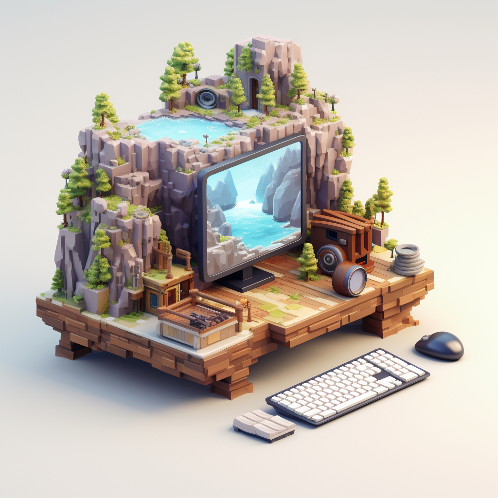 Isometric symbol games low poly image