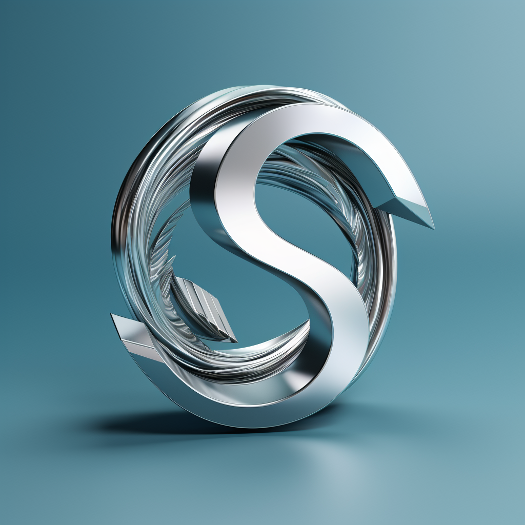 3D isometric metal letter 'S' on Mobius strip