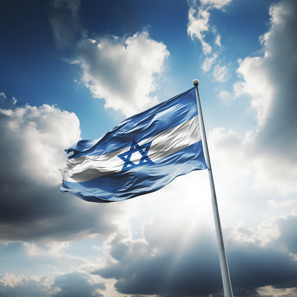 Israeli flag soaring in sky