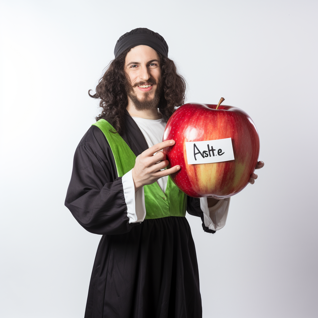 Israeli dressed as an apple with a sign